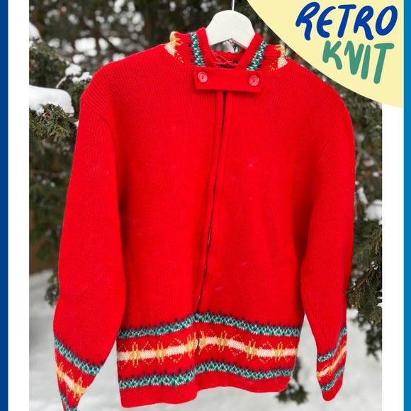 Rare Vintage Red Tundra 100% Wool Hooded Zip-up Sweater - Picture 2 of 9